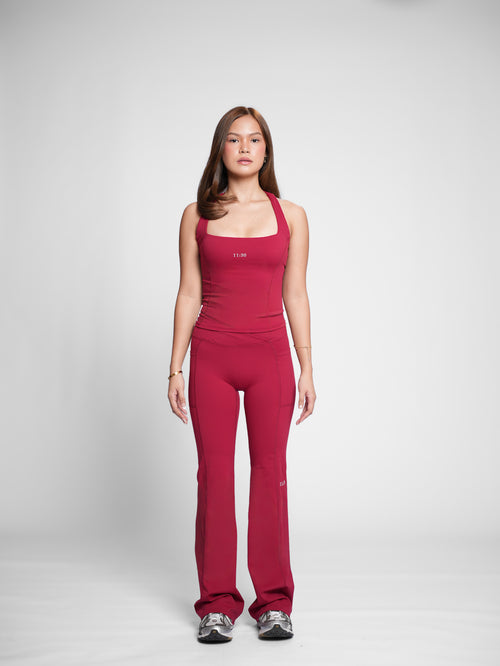 Hourglass Flared Leggings in Cherry Red